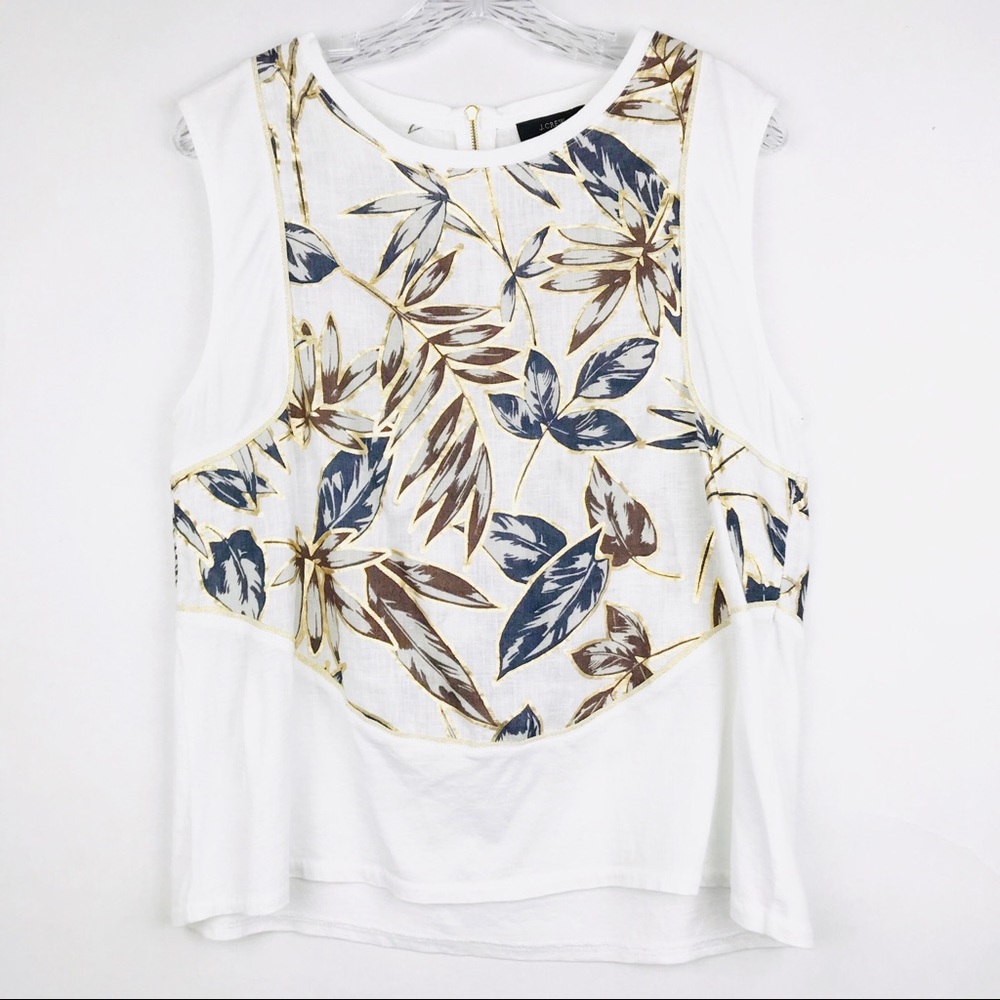 J. Crew Leaf Print Sleeveless 100% Linen Top